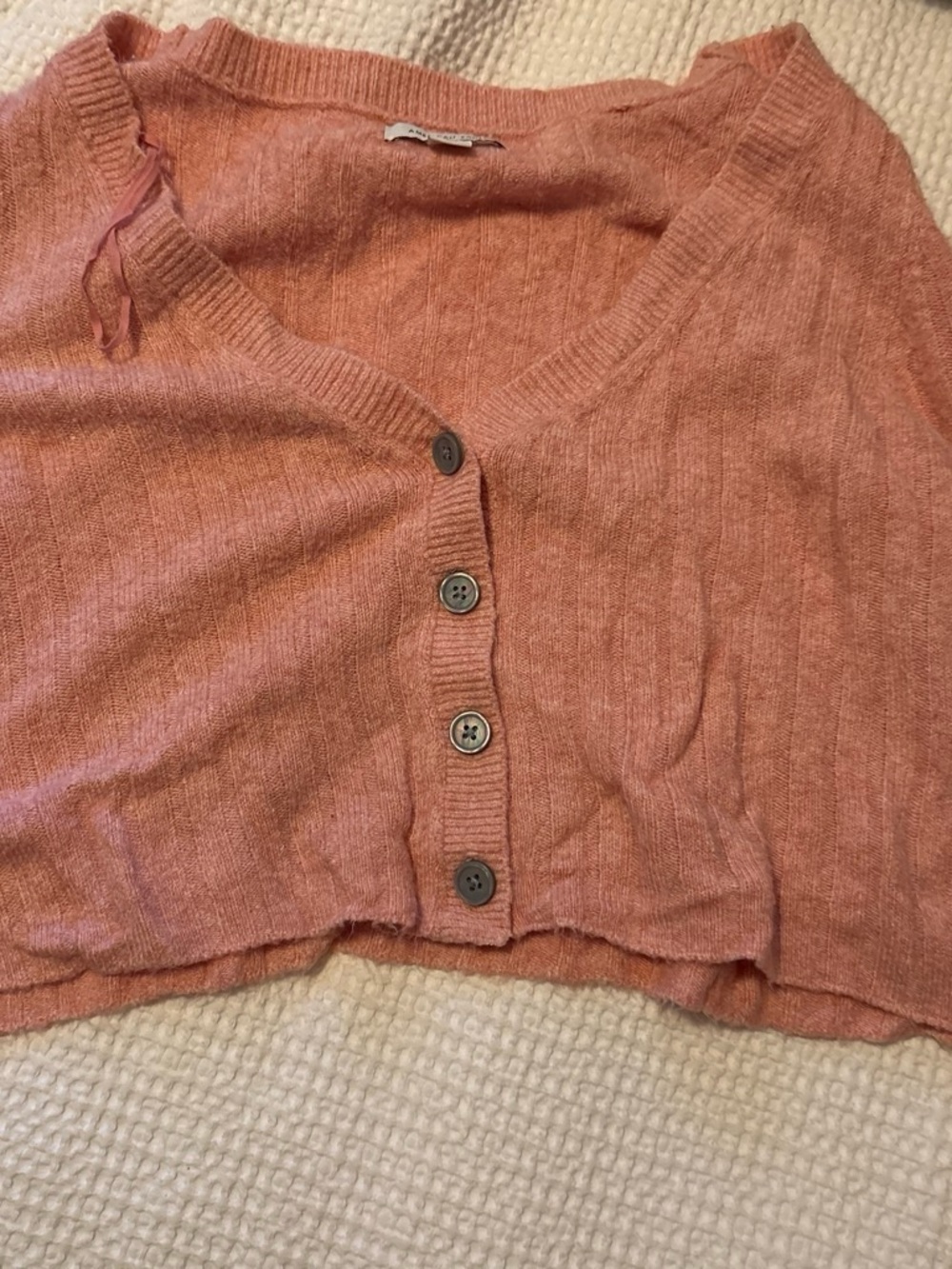 American Eagle Women's V-Neck Button Front Sweater Cardigan - Dusty Coral